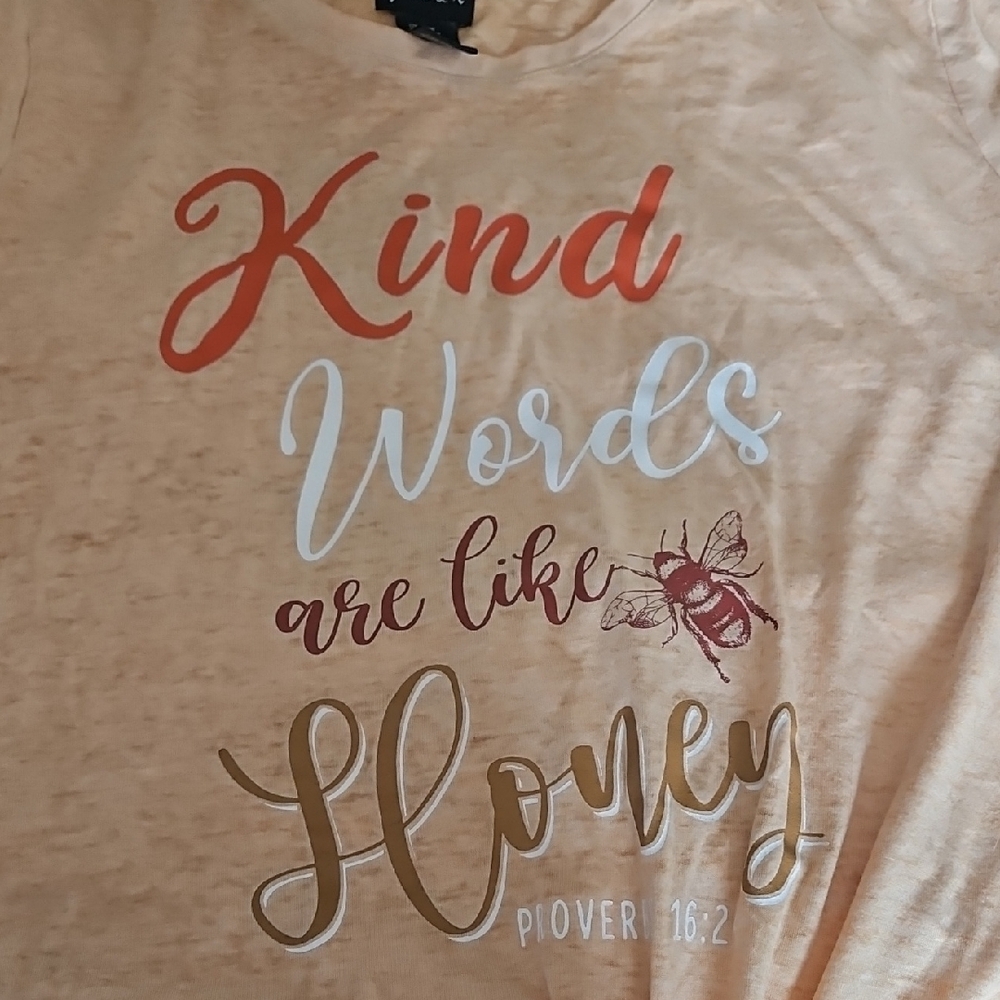 Peach Cotton Graphic T-Shirt with Knot Detail. Kind Words Are Like Honey